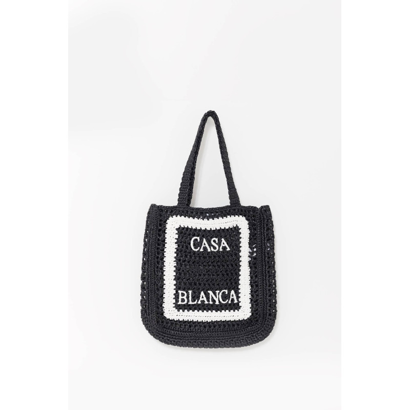 CASABLANCA BLACK RAFFIA TOTE BAG